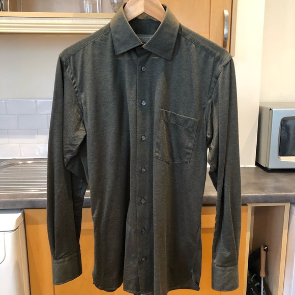 Ede & Ravenscroft Brushed Cotton Olive Green Dress Shirt, Size 15 x 38, with Bag - Picture 10 of 10